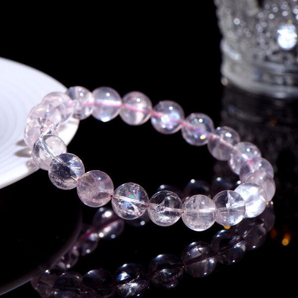 8mm - 12mm round shape inner icy cracks genuine natural pink Quartz beaded bracelet - Image 2