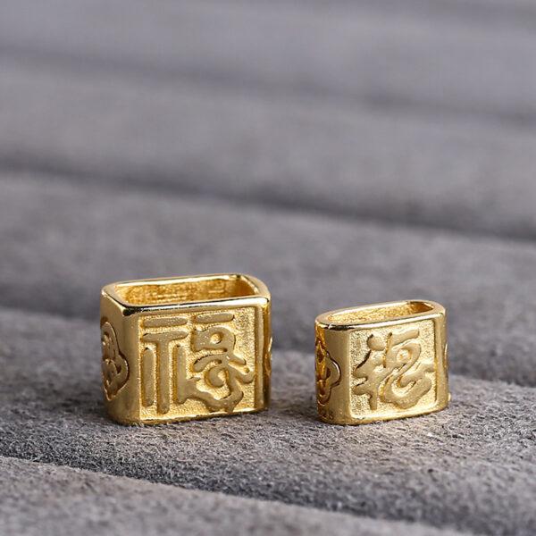 cuboid shape gild s925 sterling silver bead, 福 pattern golden bead - Image 3
