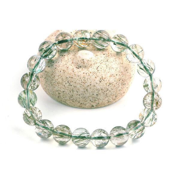 7A genuine natural green rutilated quartz bracelet, 7 - 12mm round shape beaded bracelet - Image 3