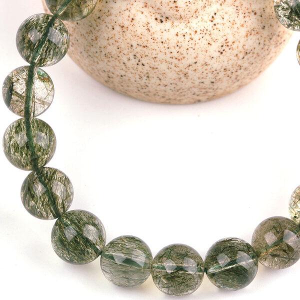 Best quality genuine natural green rutilated quartz bracelet, 7 - 12mm round shape beaded bracelet - Image 3