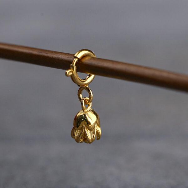 lotus flower shape s925 sterling silver charm, golden lotus bead - Image 3