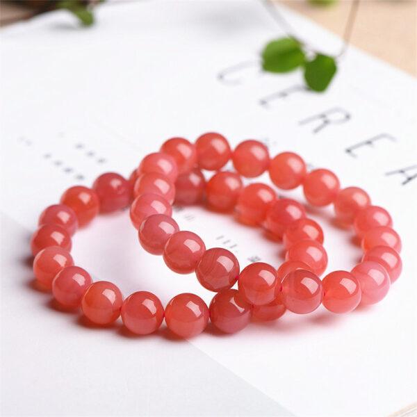 10mm - 14mm round shape genuine natural orange red agate beaded bracelet - Image 5