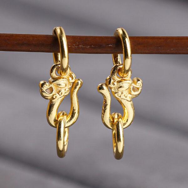 dragon shape gild s925 sterling silver clasp, double rings golden clip bead - Image 5