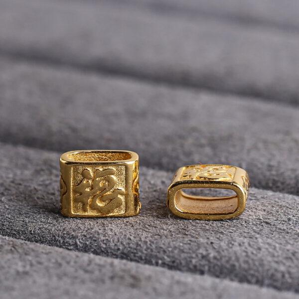 cuboid shape gild s925 sterling silver bead, 福 pattern golden bead - Image 5