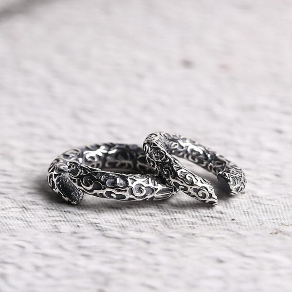 abstract cloud pattern open ring shape s925 sterling silver bead, oxidized silver open ring bead - Image 5