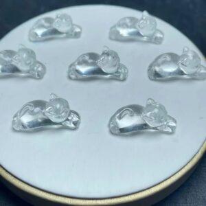 cute catshape genuine natural clear quartz bead, white cat bead