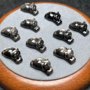 cute cat shape genuine natural silver obsidian bead, silver black cat bead