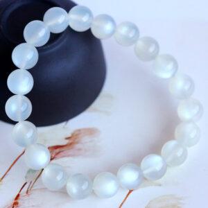 7A white light genuine natural moonstone bracelet, 6 - 12mm round shape beaded bracelet
