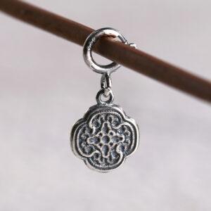 s925 sterling silver cloud pattern charm bead, oxidized silver flower charm