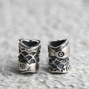 s925 sterling silver fish bead, oxidized silver bead