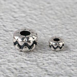 s925 sterling silver teeth pattern rondelle shape bead, oxidized silver bead