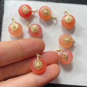 donut shape genuine natural agate charm, flower pattern red and pink agate charm bead