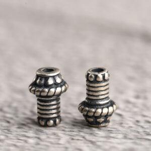 s925 sterling silver flower pattern screw shape bead, oxidized silver bead