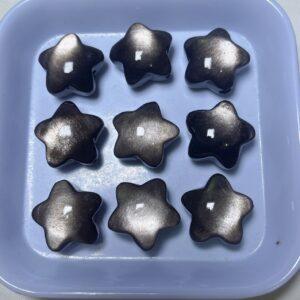 genuine natural silver obsidian bead, black bead, silver bead, fat bead, star bead