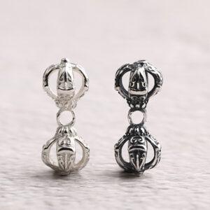 s925 sterling silver vajra shape charm bead, oxidized silver vajra charm