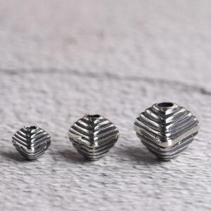 s925 sterling silver line pattern polyhedron bead, oxidized silver bead
