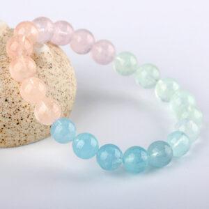 6A multi colors genuine natural morganite bracelet, 7 - 12mm round shape beaded bracelet