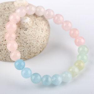 5A multi colors genuine natural morganite bracelet, 7 - 12mm round shape beaded bracelet