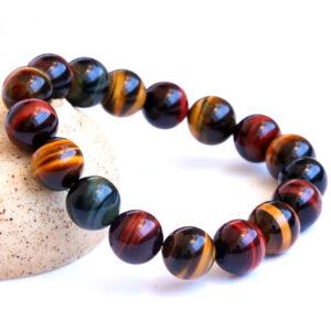 7A multi colors genuine natural tiger's eye bracelet, 6 - 16mm round shape beaded bracelet