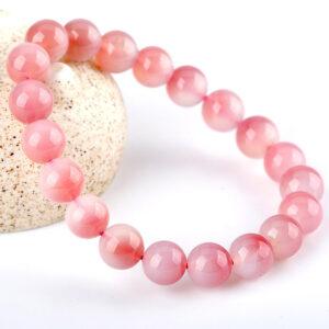 best genuine natural clear pink agate bracelet, 6 - 14mm round shape beaded bracelet