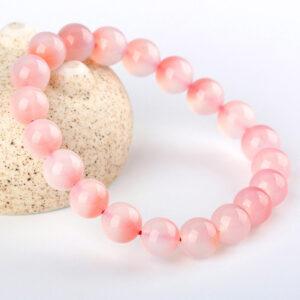 7A natural clear pink agate bracelet, 6 - 14mm round shape beaded bracelet
