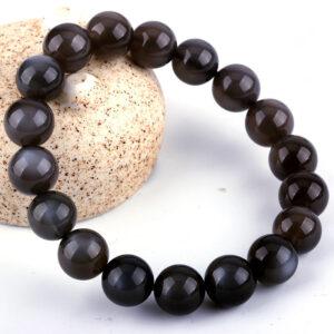 best genuine natural black moonstone bracelet, 6 - 12mm round shape beaded bracelet