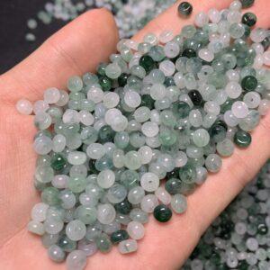 drum shape genuine natural icy mixed green jadeite bead, small jade bead