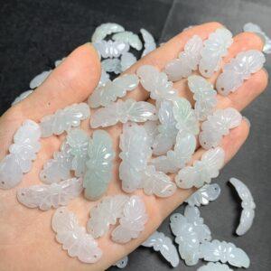 Curved butterfly shape genuine natural icy jadeite bead, jade bracelet bead