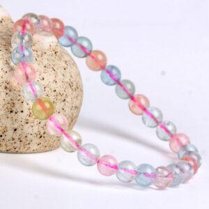 7A genuine natural colorful morganite bracelet, 6 - 12mm round shape beaded bracelet