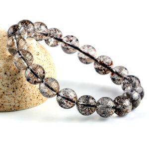 best genuine natural black spots super seven quartz bracelet, 7 - 13mm round shape beaded bracelet