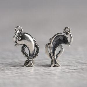 s925 sterling silver love dolphin shape charm bead, oxidized silver dolphin charm