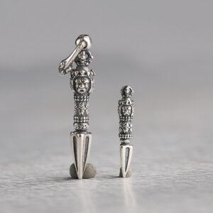 s925 sterling silver vajra shape charm bead, oxidized silver vajra charm