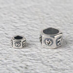 six-sided s925 sterling silver bead, oxidized silver Six-character mantra Buddhist bead, spacer bead