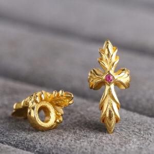 cross flower shape gild s925 sterling silver charm, flower pattern golden bead