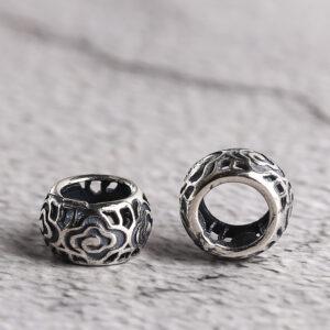 drum shape s925 sterling silver bead, oxidized silver hollow flower pattern bead, spacer bead