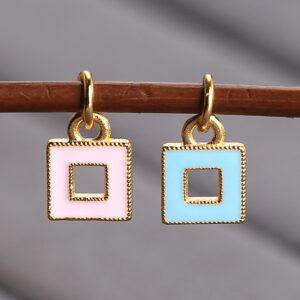 hollow square shape gild sterling silver charm bead, colorful enamel charm