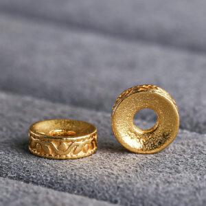 rondelle shape gild s925 sterling silver bead, flower parttern golden bead