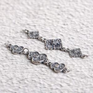 s925 sterling silver flower shape chain, oxidized silver gourd charm