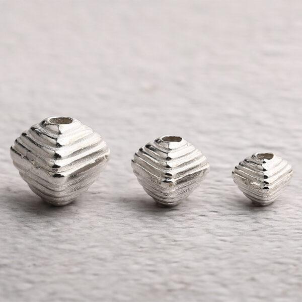 s925 sterling silver line pattern polyhedron bead, oxidized silver bead - Image 2