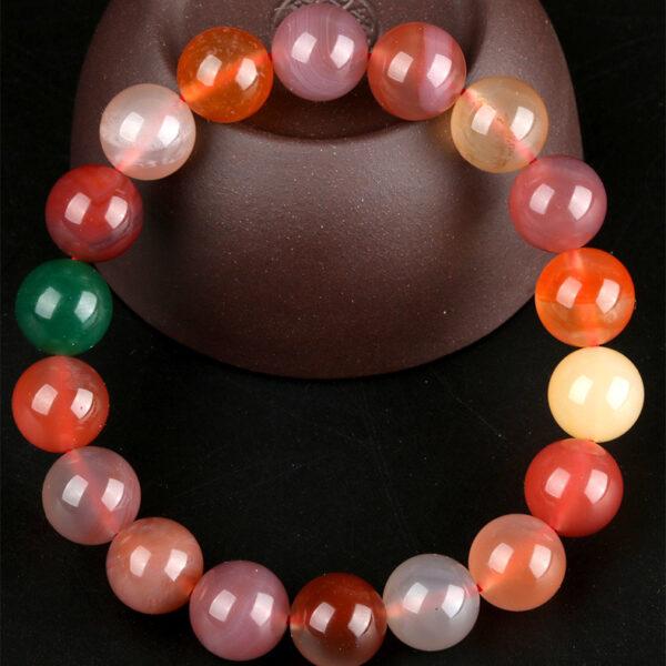 6A genuine natural colorful candy agate bracelet, 8 - 14mm round shape beaded bracelet - Image 2