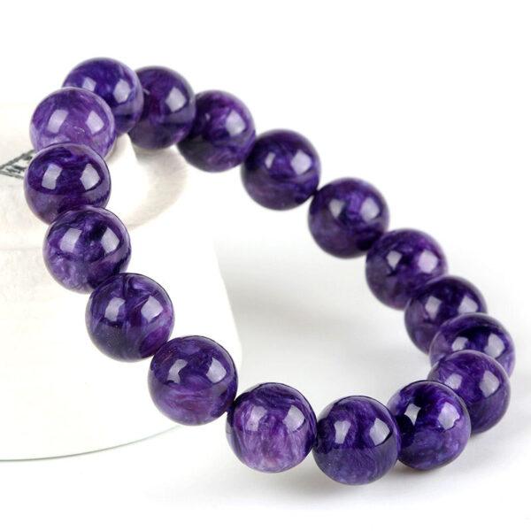 best genuine natural charoite bracelet, 7 - 14mm round shape beaded bracelet - Image 2