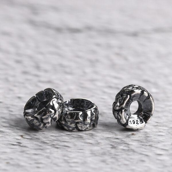 s925 sterling silver cracking pattern rondelle bead, oxidized silver bead - Image 3