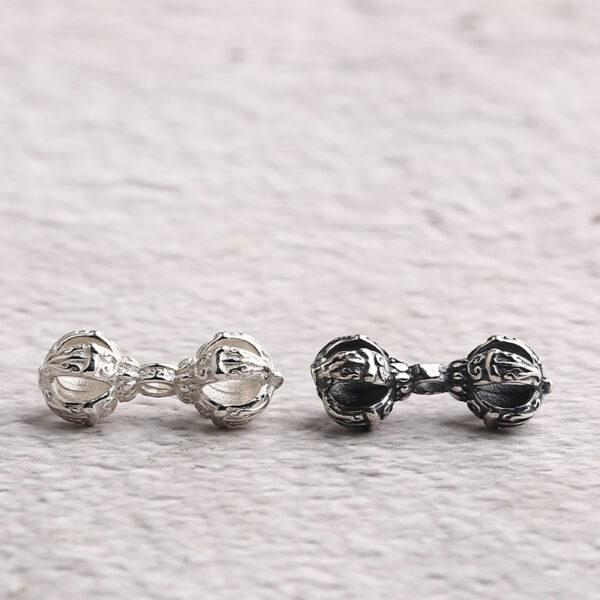 s925 sterling silver vajra shape charm bead, oxidized silver vajra charm - Image 6