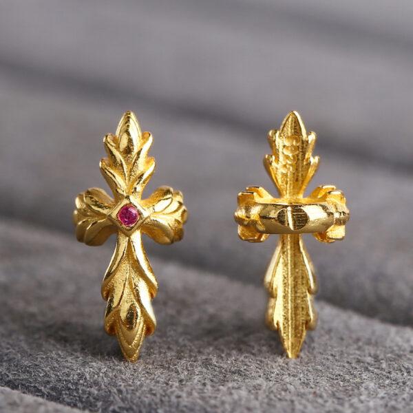 cross flower shape gild s925 sterling silver charm, flower pattern golden bead - Image 3