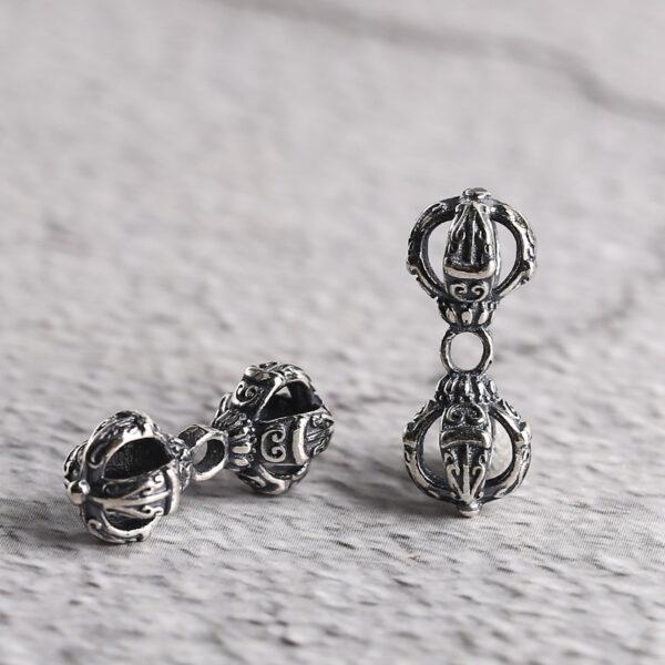 s925 sterling silver vajra shape charm bead, oxidized silver vajra charm - Image 5