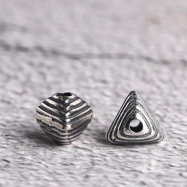 s925 sterling silver line pattern polyhedron bead, oxidized silver bead - Image 4