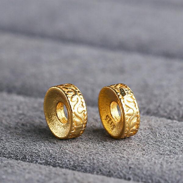 rondelle shape gild s925 sterling silver bead, flower parttern golden bead - Image 4