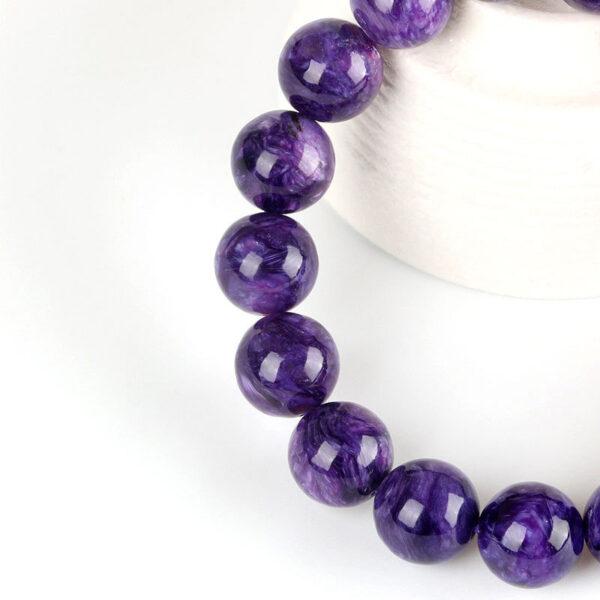 best genuine natural charoite bracelet, 7 - 14mm round shape beaded bracelet - Image 5
