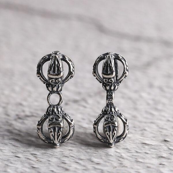 s925 sterling silver vajra shape charm bead, oxidized silver vajra charm - Image 3