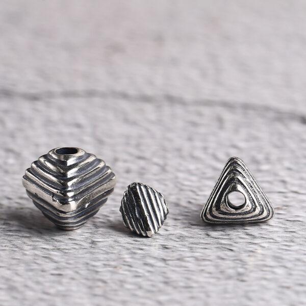 s925 sterling silver line pattern polyhedron bead, oxidized silver bead - Image 6
